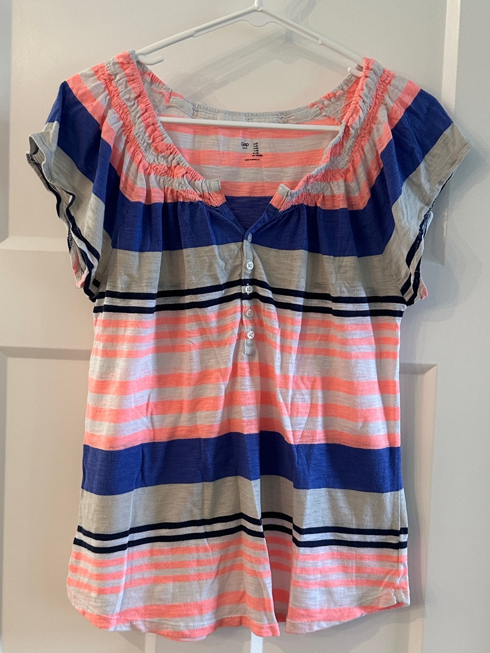 Gap Women’s striped short sleeve blouse peasant shirt size medium